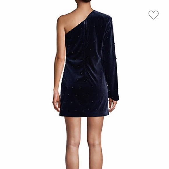 RtA NAVY VELVET AND PEARLS EDIE ONE SHOULDER MINI DRESS SIZE 4 - Picture 9 of 16